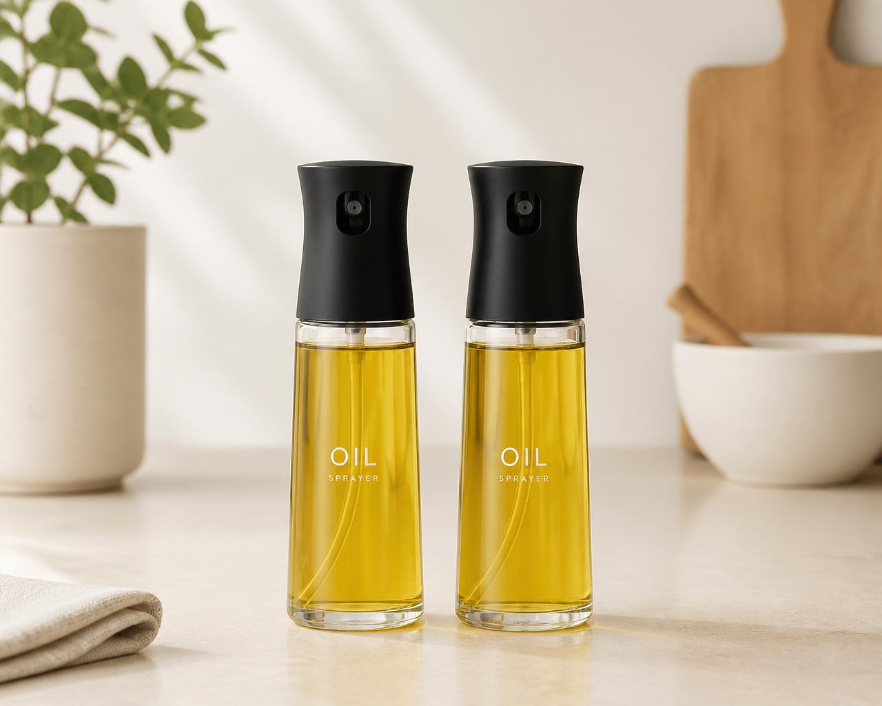Two POURA 2-in-1 oil sprayer and pourer bottles shown together as the 2-Pack